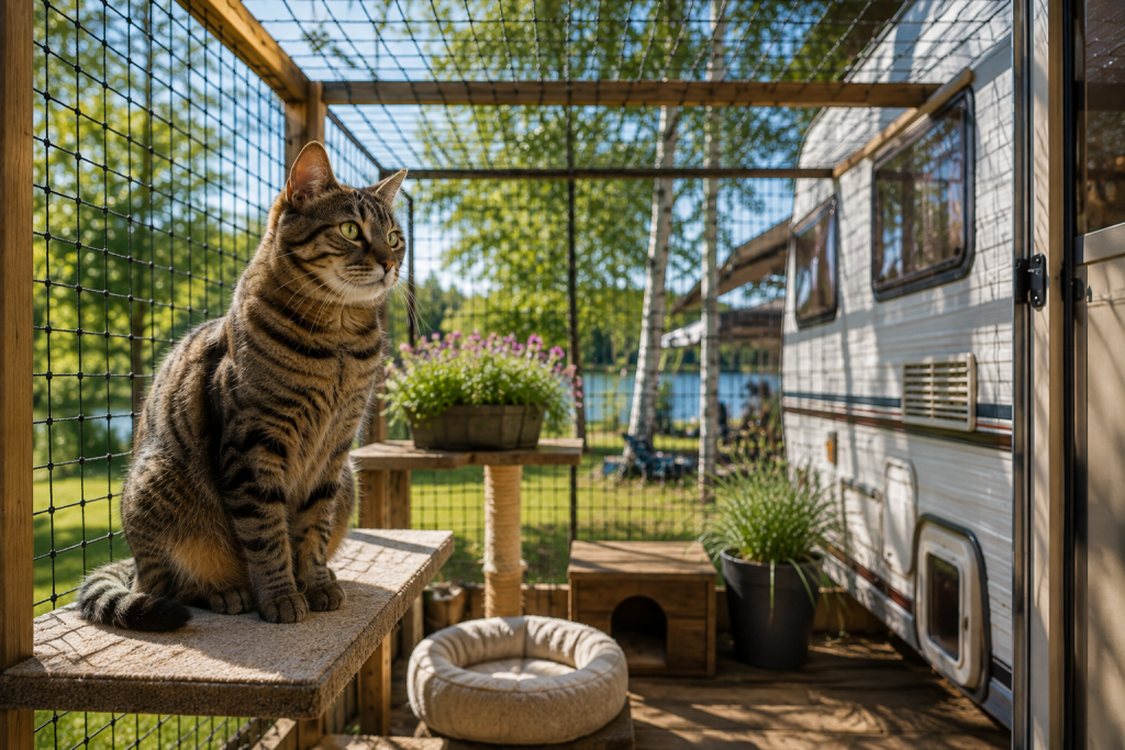 Katze im gesicherten Außenbereich