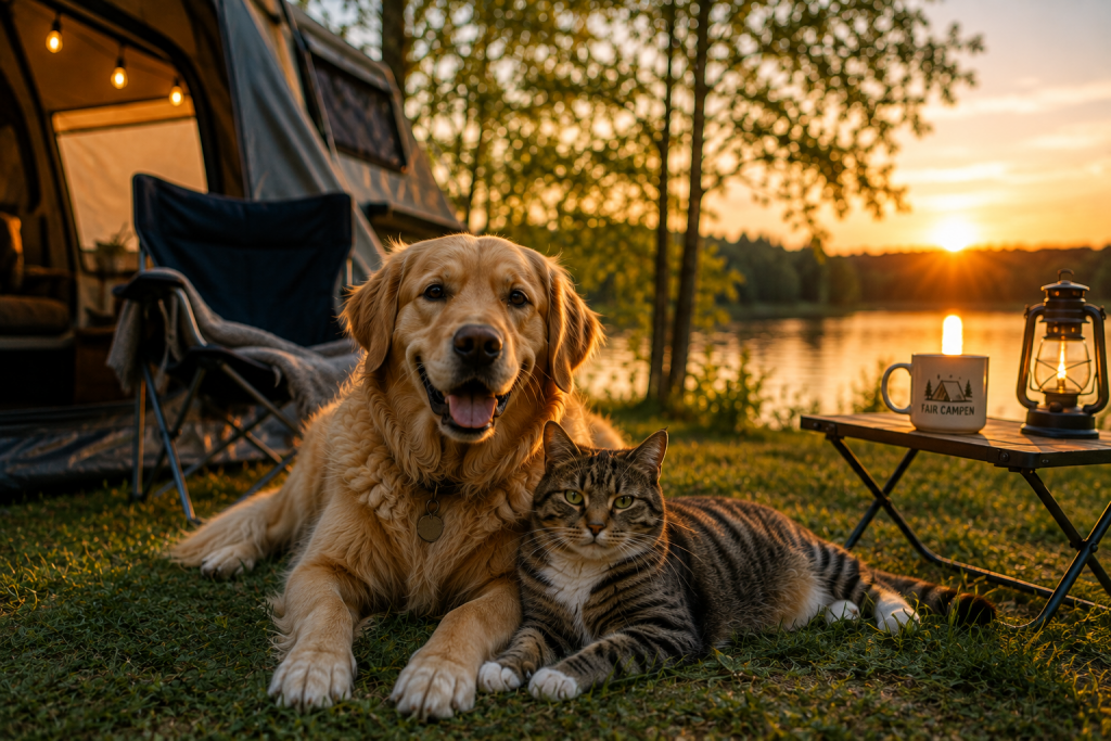 Hund und Katze gemeinsam am See